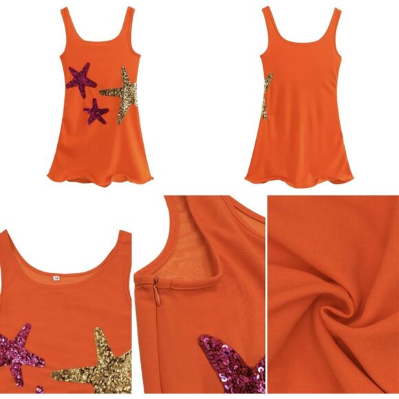 Women Teen Sequin Starfish Mini Dress Ruffle Hem Sleeveless Bodycon - Picture 7 of 7